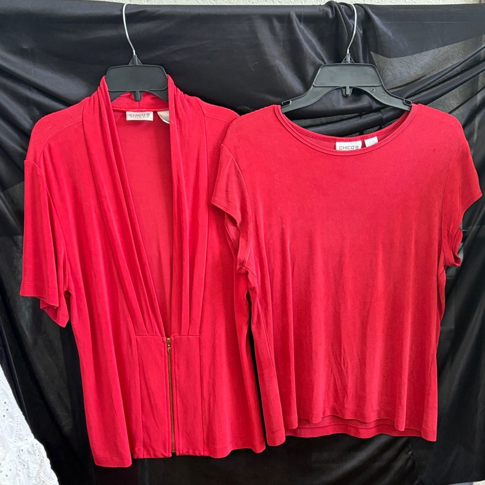 Chico's Vibrant Red Button Down Shirt Set